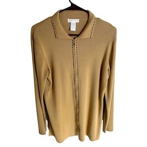Christina Women’s Zip Up Cardigan Cream Stitching Detail Collar Size Large